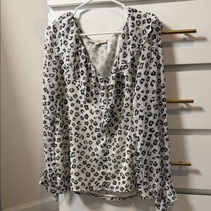 LOFT Black and White Leopard Print Blouse